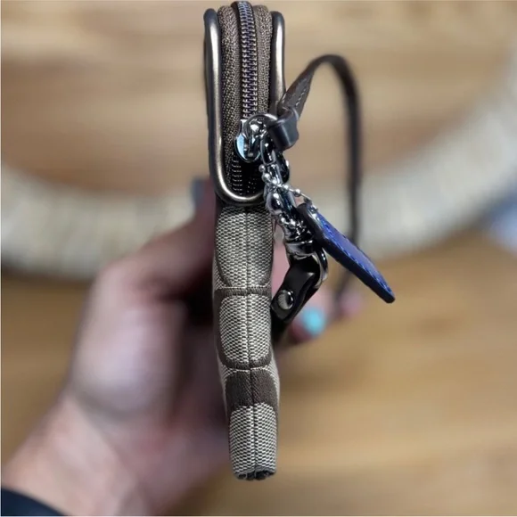 Coach Brown Signature Canvas Phone Case Mini Wristlet with Pink Red Blue Green C - Picture 12 of 15